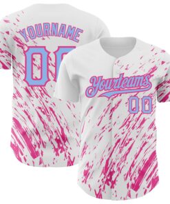Custom White Light Blue-Pink 3D Pattern Design Abstract Splash Authentic Baseball Jersey