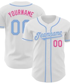 Custom White Light Blue-Pink Authentic Baseball Jersey