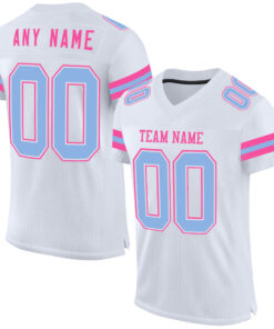 Custom White Light Blue-Pink Mesh Authentic Football Jersey