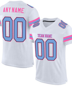 Custom White Light Blue-Pink Mesh Authentic Football Jersey