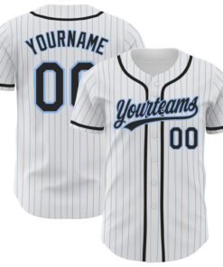Custom White Light Blue Pinstripe Black Authentic Baseball Jersey