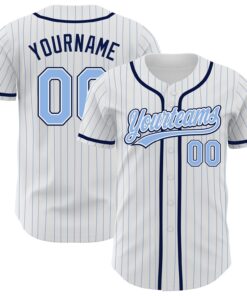 Custom White Light Blue Pinstripe Light Blue-Navy Authentic Baseball Jersey