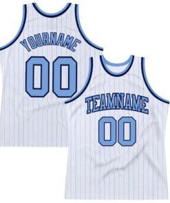 Custom White Light Blue Pinstripe Light Blue-Navy Authentic Basketball Jersey