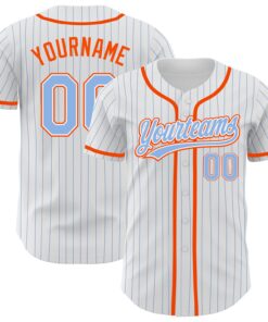 Custom White Light Blue Pinstripe Light Blue-Orange Authentic Baseball Jersey