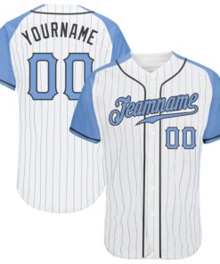 Custom White Light Blue Pinstripe Light Blue-Steel Gray Authentic Father's Day Raglan Sleeves Baseball Jersey