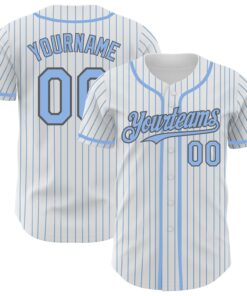 Custom White Light Blue Pinstripe Steel Gray Authentic Baseball Jersey