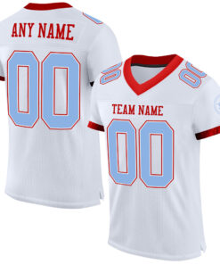 Custom White Light Blue-Red Mesh Authentic Football Jersey