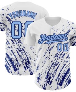 Custom White Light Blue-Royal 3D Pattern Design Abstract Splash Authentic Baseball Jersey