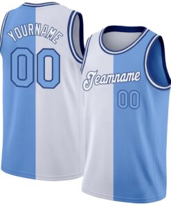 Custom White Light Blue-Royal Authentic Split Fashion Basketball Jersey