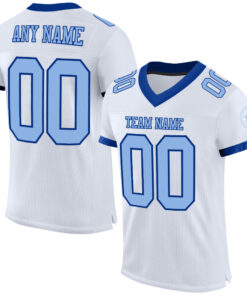 Custom White Light Blue-Royal Mesh Authentic Football Jersey