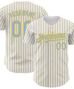 Custom White (Light Blue Yellow Pinstripe) Light Blue-Yellow Authentic Baseball Jersey