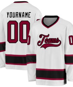 Custom White Maroon-Black Hockey Jersey