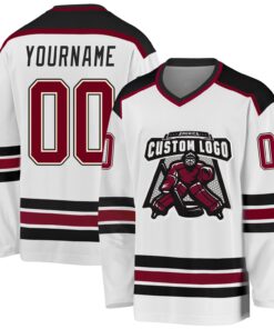 Custom White Maroon Cream-Black Hockey Jersey