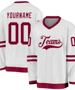 Custom White Maroon Hockey Jersey
