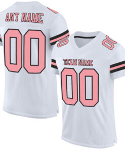 Custom White Medium Pink-Black Mesh Authentic Football Jersey