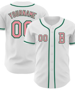 Custom White Medium Pink-Kelly Green Authentic Baseball Jersey