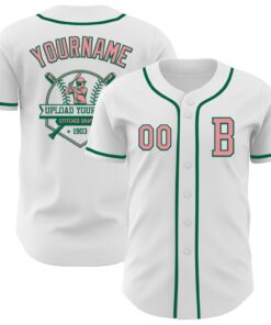 Custom White Medium Pink-Kelly Green Authentic Baseball Jersey