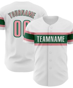 Custom White Medium Pink-Kelly Green Authentic Baseball Jersey
