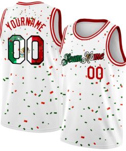 Custom White Mexican Flag Red-Kelly Green-Black 3D Authentic Basketball Jersey