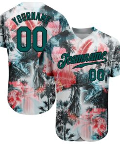 Custom White Midnight Green-Black 3D Pattern Design Hawaii Palm Trees Authentic Baseball Jersey
