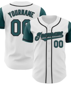 Custom White Midnight Green-Black Authentic Two Tone Baseball Jersey