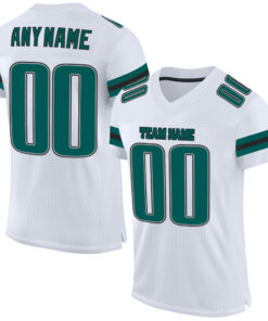 Custom White Midnight Green-Black Mesh Authentic Football Jersey
