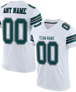 Custom White Midnight Green-Black Mesh Authentic Football Jersey