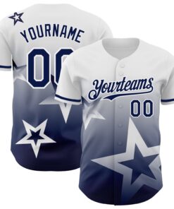 Custom White Navy 3D Pattern Design Gradient Style Twinkle Star Authentic Baseball Jersey