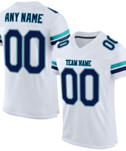Custom White Navy-Aqua Mesh Authentic Football Jersey
