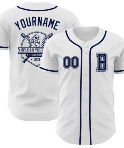 Custom White Navy Authentic Baseball Jersey