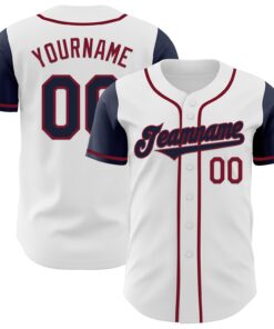 Custom White Navy-Crimson Authentic Two Tone Baseball Jersey