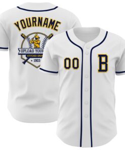 Custom White Navy-Gold Authentic Baseball Jersey