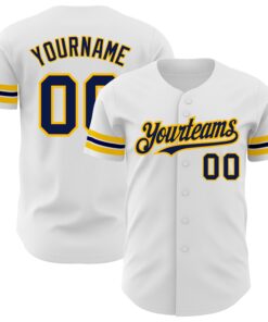 Custom White Navy-Gold Authentic Baseball Jersey
