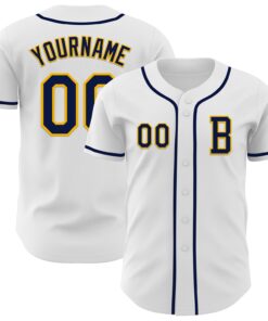 Custom White Navy-Gold Authentic Baseball Jersey