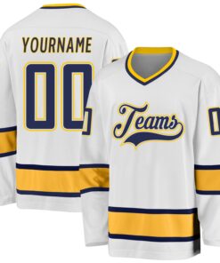 Custom White Navy-Gold Hockey Jersey