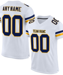 Custom White Navy-Gold Mesh Authentic Football Jersey