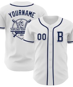 Custom White Navy-Gray Authentic Baseball Jersey