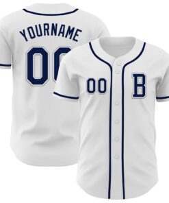 Custom White Navy-Gray Authentic Baseball Jersey