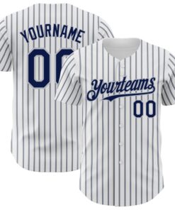 Custom White (Navy Gray Pinstripe) Navy-Gray Authentic Baseball Jersey