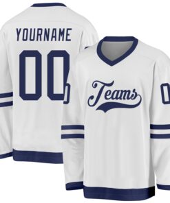 Custom White Navy Hockey Jersey