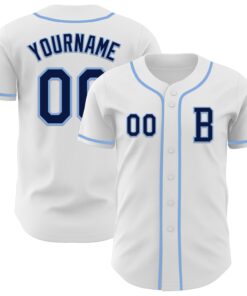 Custom White Navy-Light Blue Authentic Baseball Jersey