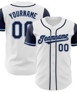 Custom White Navy-Light Blue Authentic Two Tone Baseball Jersey