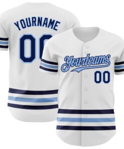 Custom White Navy-Light Blue Line Authentic Baseball Jersey