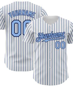 Custom White (Navy Light Blue Pinstripe) Light Blue-Navy Authentic Baseball Jersey