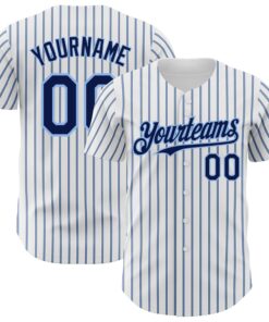 Custom White (Navy Light Blue Pinstripe) Navy-Light Blue Authentic Baseball Jersey