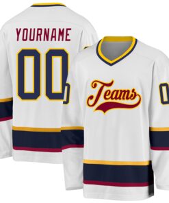 Custom White Navy-Maroon Hockey Jersey