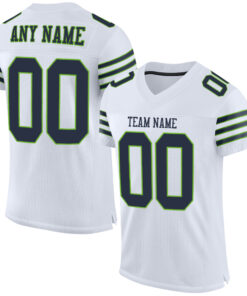 Custom White Navy-Neon Green Mesh Authentic Football Jersey