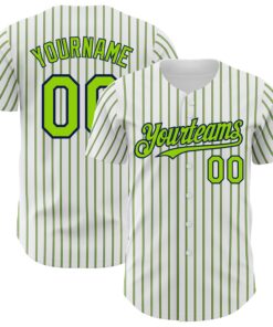 Custom White (Navy Neon Green Pinstripe) Neon Green-Navy Authentic Baseball Jersey