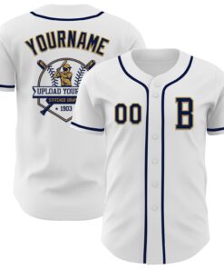 Custom White Navy-Old Gold Authentic Baseball Jersey