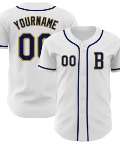 Custom White Navy-Old Gold Authentic Baseball Jersey